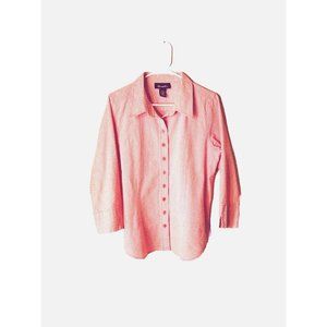 Denim Co Top Womens Large Button Up Micro Plaid Spring Pink